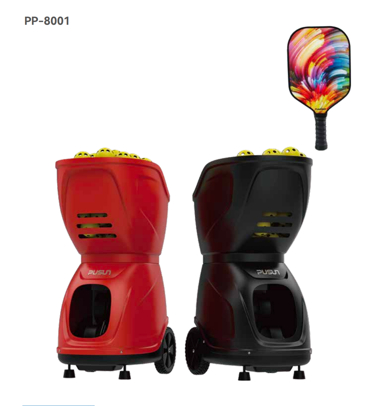 Portable Pickleball Ball Machine PP-8001 Easy Movement Multi-direction Launch Design 120+ Balls Capacity 20m Range Training