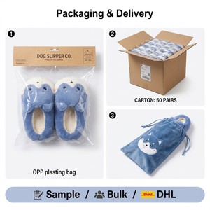 Pantoufles en peluche <span class=keywords><strong>chien</strong></span> Shiba bleu, motif chiot de dessin animé, à bout fermé, doublure chaude et moelleuse, antidérapantes, <span class=keywords><strong>pour</strong></span> l'intérieur - Product Image 6