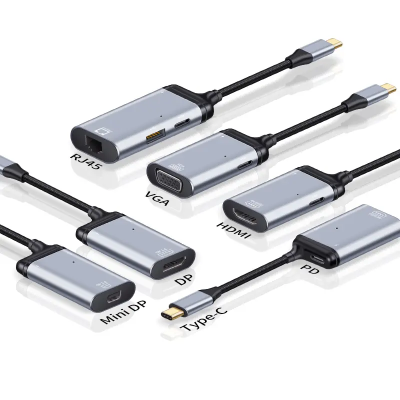 Adaptateur de fil court USB type-c vers HDTV/VGA/DP/miniDP/RJ45 convertisseur multifonction avec PD 100W charge rapide