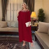 Robes longues élégantes grande taille pour femmes, style européen et américain, été 2026, en polyester, à manches chauve-souris, broderie de sequins et pompons
