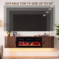 Meuble TV mural flottant de luxe en noyer style ferme avec porte cannelée pour salon, fabriqué en usine