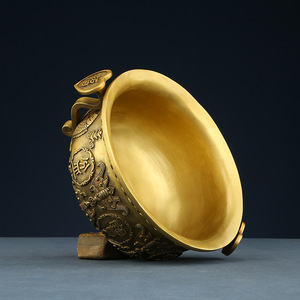 Bassin de trésor Ruyi en laiton, rond, gravé, décoration de bureau et de maison, cadeau, couleur cuivre - Product Image 3