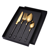 Ensemble de couverts de mariage pour restaurant, noir et doré, en acier inoxydable poli miroir, fourchettes, cuillères, couteaux