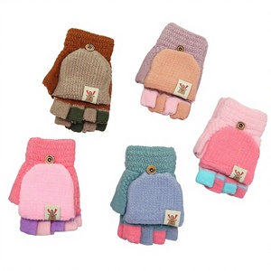 Gants tricotés chauds d'hiver pour enfants, mitaines sans doigts à rabat, doublure polaire thermique, pour le ski, écriture, couleurs et motifs personnalisés disponibles - Product Image 1