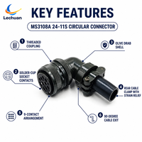 Konektor Sirkular Seri MS3108A 24-11S MIL-DTL-5015 9 Pin Female Straight Solder Cup Plug Cangkang Aluminium Alloy Pemasangan Kabel