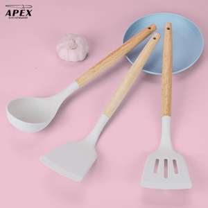 Juego de utensilios de silicona Beige APEX de 3 uds., utensilios de cocina de madera antiadherentes resistentes al calor a altas temperaturas, cucharón para sopa - Product Image 4