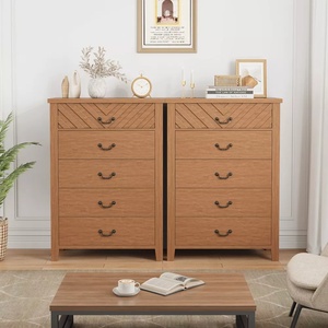 Armoire haute à 5 tiroirs avec portes géométriques en <span class=keywords><strong>patchwork</strong></span> sur le dessus, coffre de rangement vintage avec poignée en métal - Product Image 4