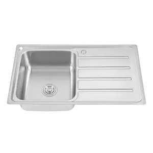 Modern Design OEM Kitchen Sink Single Bowl 304 Stainless Steel Square Shape with Counter Drainboard Manufactured Sink Makers