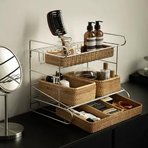 ตะกร้าเก็บของหลายชั้นสำหรับแปรงเครื่องสำอางโต๊ะเครื่องแป้งเดสก์ท็อป 304 ถาดสแตนเลสสตีลแบบทอขนาดใหญ่ขนาดกลาง - Product Image 3