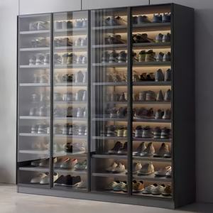 מפעל אספקת נעליים ארון נעליים מסגרת אלומיניום עם דלת זכוכית מחוסמת דלת זכוכית מחוסמת לארון - Product Image 1