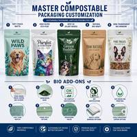 Bolsa Minimalista Blanca para Comida de Mascotas, a Prueba de Olores, Reciclable, con Base, Impresión Personalizada, 100g 500g, Estilo Nórdico Premium, para Snacks Orgánicos