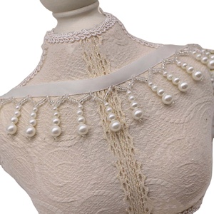 Accessori Fai-da-Te per Cheongsam e Hanfu, Nastro Decorativo Bianco con Perle e Frange, Passamaneria con Ciondolo in Perle - Product Image 1