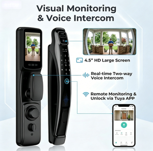 Cerradura Inteligente 3D a Prueba de Agua con Cámara HD, Huella Dactilar/Contraseña/Tarjeta, Compatible con la Aplicación Tuya y la Nube, para Acero/Acero Inoxidable - Product Image 1