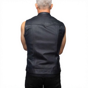 Gilet moto en cuir respirant pour homme, col montant, sans fermeture, couleur unie, vêtement d'extérieur pour motard, hiver - Product Image 4