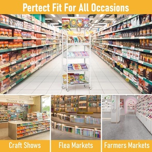 सुपरमार्केट खुदरा कैंडी स्नैक डिस्प्ले रैक 4-स्तरीय सफेद धातु भंडारण शेल्फ ब्रैकेट रसोई के लिए पहियों के साथ - Product Image 5