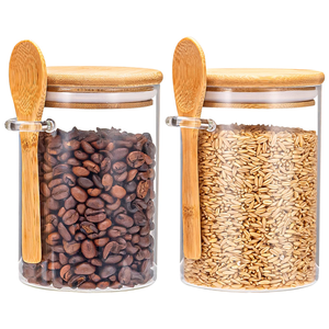 Wholesale Borosilicate Food <b>Containers</b> Cylinder High Borosilicate Heat Resistant <b>Glass</b> Storage Jar With Bamboo Lid - Product Image 1