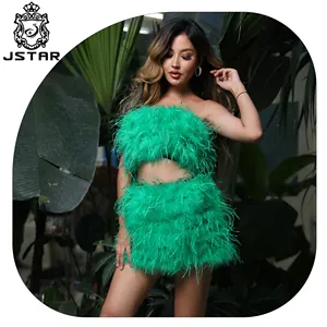 Jstar Y2K wholesale custom made women's party ostrich feather top short skirt for girls
