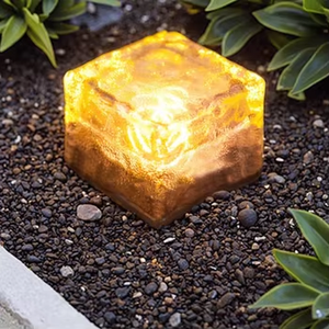 Lampe solaire LED RGB étanche IP65, rechargeable, en forme de bloc de glace carré, pour sol, jardin, maison, décoration extérieure, petite, sans fil, en verre - Product Image 1
