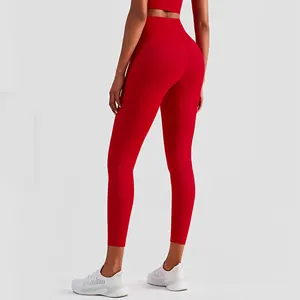 Wholesale High Quality Custom Logo Fitness Gym Tights No Front Line Seamless Soft High Waist Yoga Pants Leggings Women