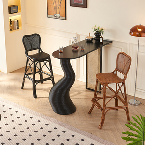 Taburete de <span class=keywords><strong>Bar</strong></span> de Ratán Negro Mate Retro de Lujo, Silla de Comedor Tejida a Mano con Respaldo Alto para el Hogar, Isla de Cocina, Cafetería Comercial, Muebles de <span class=keywords><strong>Bar</strong></span> - Product Image 2
