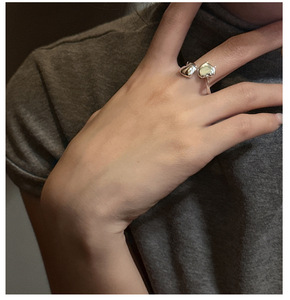 Anello Regolabile a Doppio Cuore in Argento Sterling 925, Anello Minimalista Dolce, Regalo per Lei, Fidanzata, Versatile e Carino - Product Image 5