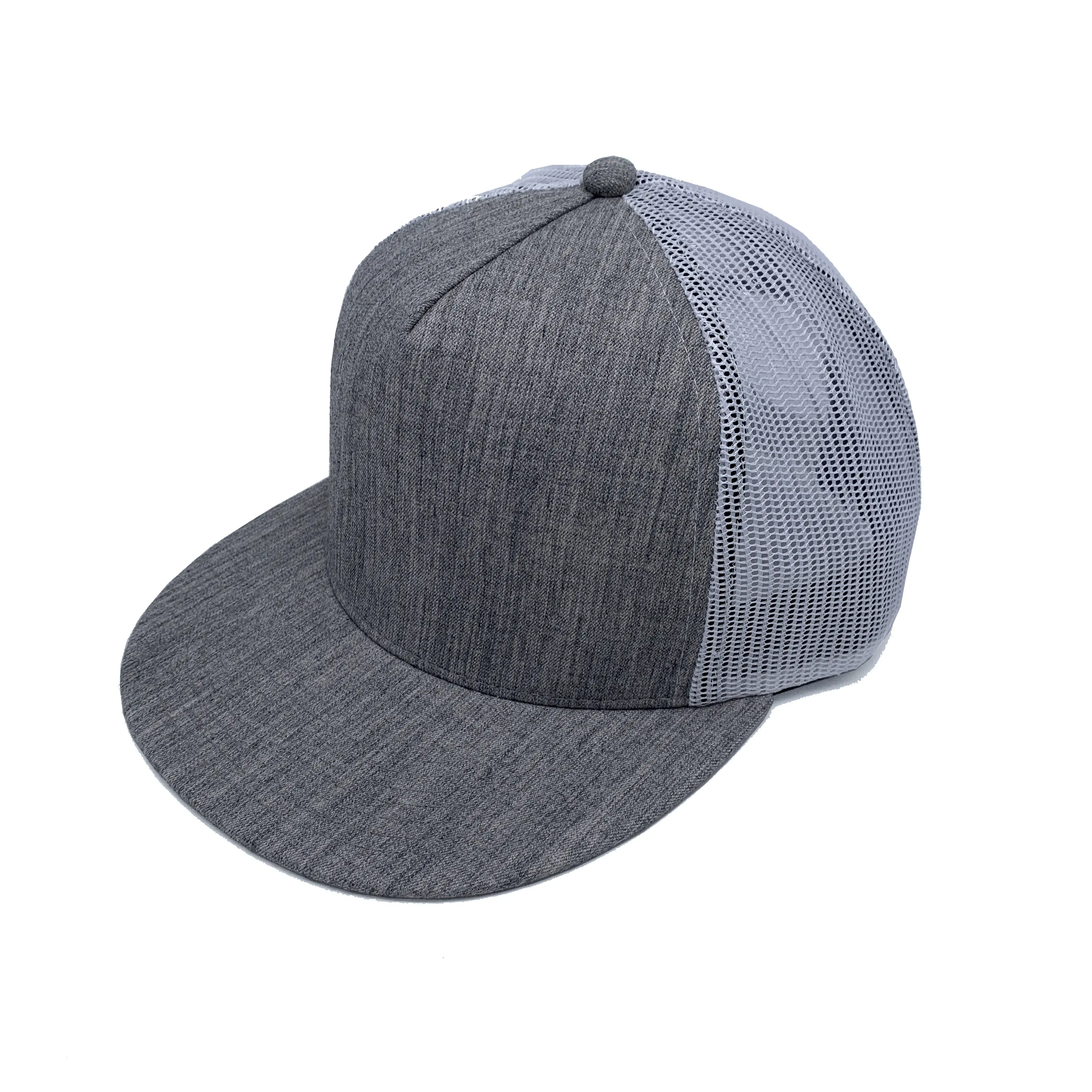 Wholesales Customized Dark Grey Mesh Trucks 5 Panel Cotton Gorras Cap 3D Embroidery Logo Vintage Trucker Hat