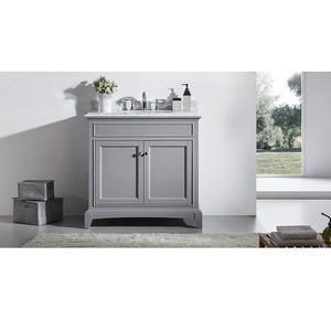 Meuble-lavabo moderne autoportant en bois massif avec vasque en céramique, miroir résistant à l'eau inclus, style ferme - Product Image 1