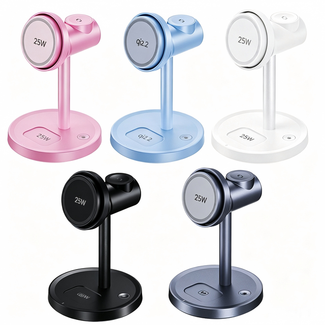 2026 25W Fast Air Cooling 3 in 1 Magnetic Wireless Charger Station With Night Light for Phone Watch Earphone