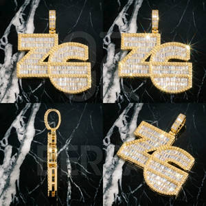 Custom Baguette Vvs Moissanite 3D <b>Name</b> Pendant Men Hip Hop Style Iced Out Letter Pendant With <b>Chain</b> Fine Jewelry - Product Image 2