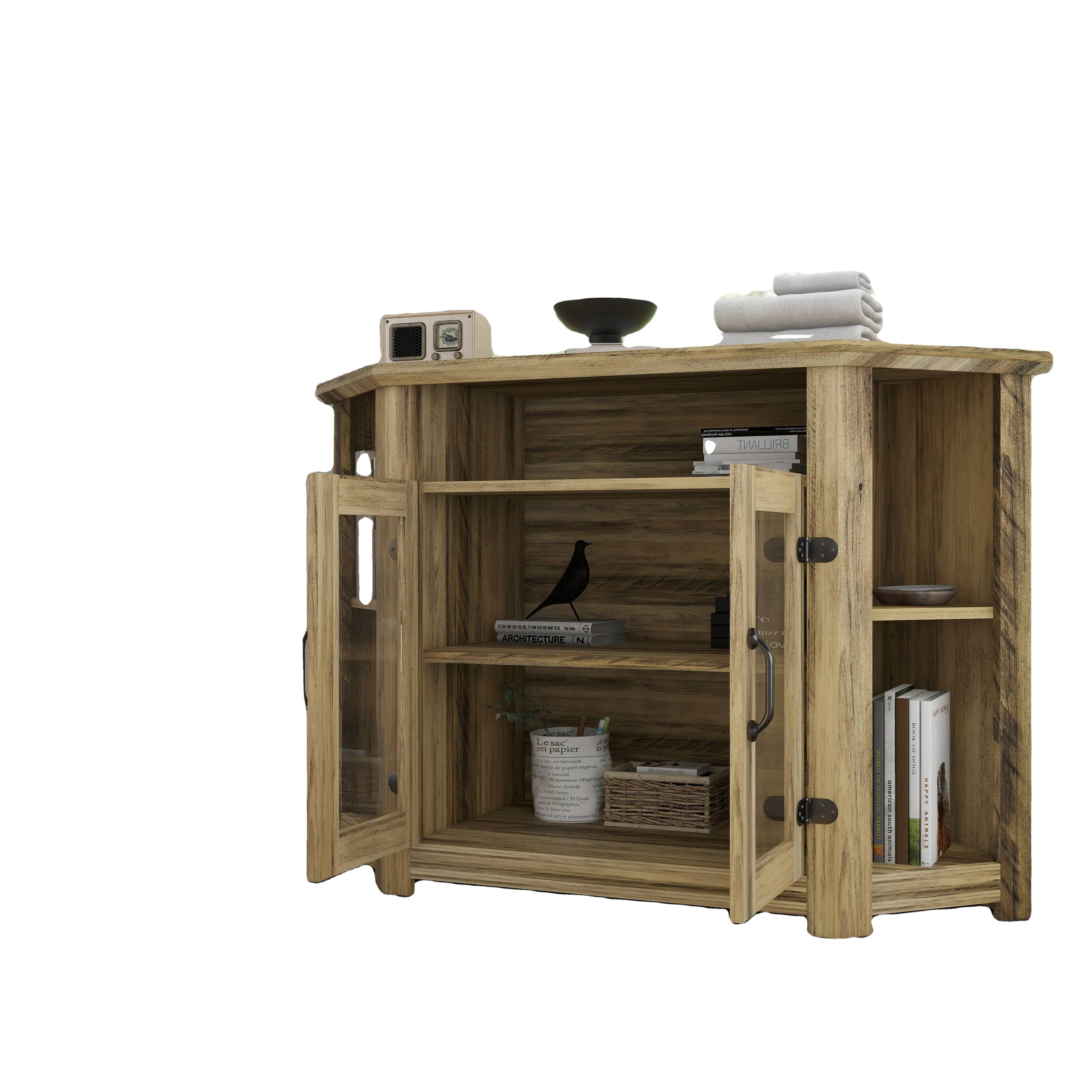 Vendita calda Rustic Center Console in legno mobile TV mobile porta TV con tavolino portaoggetti aperto per soggiorno