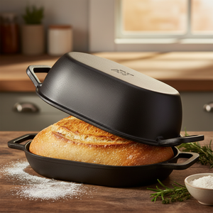 Toptan Önceden Baharatlandırılmış Kombine Dökme Demir Oval Fırın Tenceresi, Ekmek Pişirme İçin Kapaklı, Ekşi Mayalı Ekmekler İçin İdeal - Product Image 2