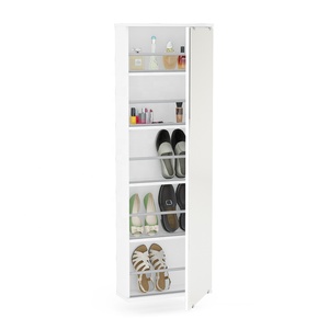Meuble à chaussures mural ITAJAI de style moderne avec porte miroir, en bois, pour chambre et salon, en panneaux de particules, blanc, design brésilien - Product Image 2