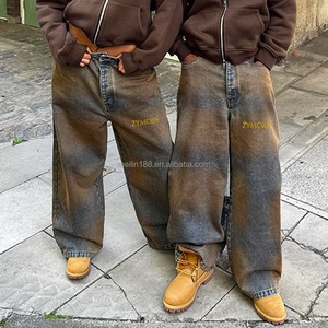 Denim Manufacturer Custom Loose Denim <b>Jeans</b> Pants Unisex Vintage Wash Blank Oversized Cotton Straight Wide Leg Pants <b>Jeans</b> Baggy - Product Image 2