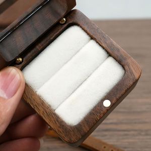 Mini Square Elegant and Retro Engagement Wedding Ring Holder <b>Box</b> DIY Laser Personalized Wooden Ring <b>Box</b> - Product Image 4