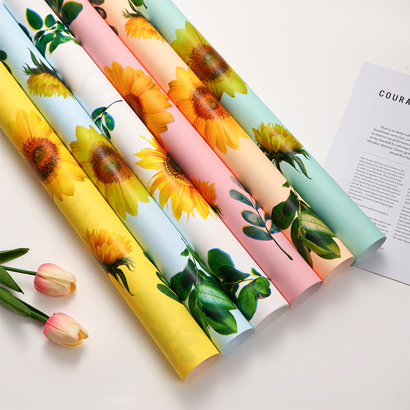 Advanced Sunflower Flower Painting Paper Classical Art Flowers Bouquet Wrapping Paper for Flower Shops Paper Paperboards Product