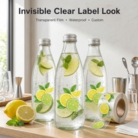 Étiquettes personnalisées transparentes en PET pour bouteilles de boissons, autocollantes, imperméables, en rouleau, impression numérique UV, effet sans étiquette