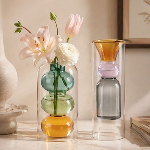 Vaso de Vidro Borossilicato Soprado à Mão com Aroma, Decoração para Casa, Cilindro de Camada Dupla Tricolor, para Flores Hidropônicas - Product Image 4