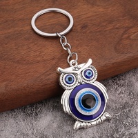Porte-clés pendentif vintage hibou aux yeux bleus en alliage de zinc écologique, best-seller transfrontalier, cadeau d'affaires, design moderne