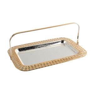 Assiette de service en métal argenté et doré, Assiette de service en acier inoxydable - Product Image 4