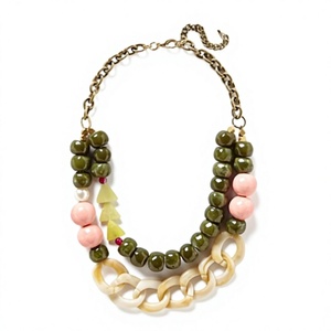Collier Statement Multicouche de Qualité Supérieure pour Femme, Perles en Résine et Acrylique, Chaîne à Maillons, Design Géométrique, Bijou de Fête, Cadeau - Product Image 1