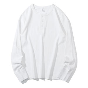 2025 hommes lourd américain Henry coton col nouvelle tendance à manches courtes Base Style décontracté blanc automne à manches longues T-shirt - Product Image 1