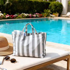 Striped Canvas <b>Beach</b> <b>Tote</b> <b>Bag</b> Summer Waterproof Women Handbag Multicolor Stripe Pool Vacation Travel Shopping Shoulder - Product Image 6