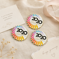 Pin de Solapa Magnético Redondo con Esmalte, Borde de Pétalos en Degradado Colorido, Año de la Transformación 2020, Insignia Metálica Personalizada de Recuerdo