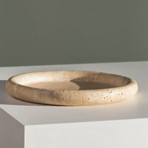 Grosir baki batu marmer travertine bentuk bulat batu dekorasi piring shower piring dasar batu perhiasan nampan disesuaikan - Product Image 2