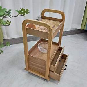 Chariot à outils haut de gamme en bois massif pour salon de beauté, chariot mobile sur pied à plusieurs niveaux, chariot dédié aux salons de beauté - Product Image 3