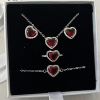 Conjunto de Joyería Clásica al por Mayor, Elegante Juego de Collar con Colgante de Corazón de Circonio, Aretes y Anillo para Mujer, Ideal para Regalos de Boda y Fiestas
