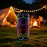 Enceinte de karaoké 60W avec double woofer de 6 pouces, lumière dynamique RGB en forme de 8, batterie rechargeable 7.4V 3600mAh, pour fêtes à domicile et en extérieur