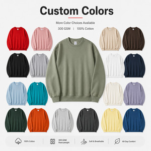 เสื้อสเวตเชิ้ตคอกลมผ้าฝ้าย 100% 300GSM พิมพ์โลโก้ได้ตามสั่ง ขายส่ง เสื้อผ้าสตรีทแวร์พรีเมียม แบบเปล่า สีเขียวมอส - Product Image 3