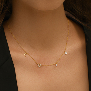 Collar CANNER Nuevo de Plata de Ley 925 con Estrella, Luna y Circonita, Chapado en Oro de 18K para Mujer - Product Image 3