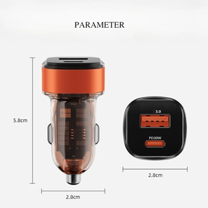 Trong Suốt 52.5W 2 Cổng Xe Thuốc Lá Nhẹ Hơn Sạc Nhanh Sạc USB C Sạc <span class=keywords><strong>Adapter</strong></span> Cho <span class=keywords><strong>Iphone</strong></span> Ipad Airpods Samsung - Product Image 2